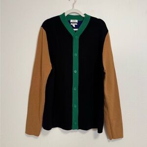COS Wool Blend Cardigan Mens Sz XL Color-block High V-Neck Heavy Knit